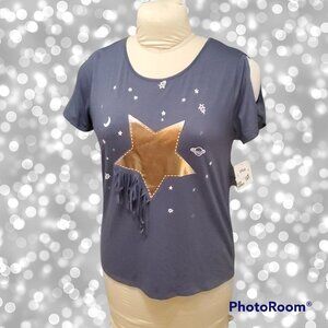 Arizona Jean Co Lone Star T-shirt - Fringe-Short Split Sleeve-Bow-Moon & Stars